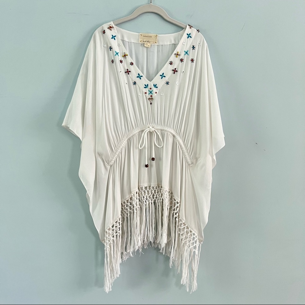 Nicole Miller Artelier Floral Appliqué Fringe Swimsuit Cover Up